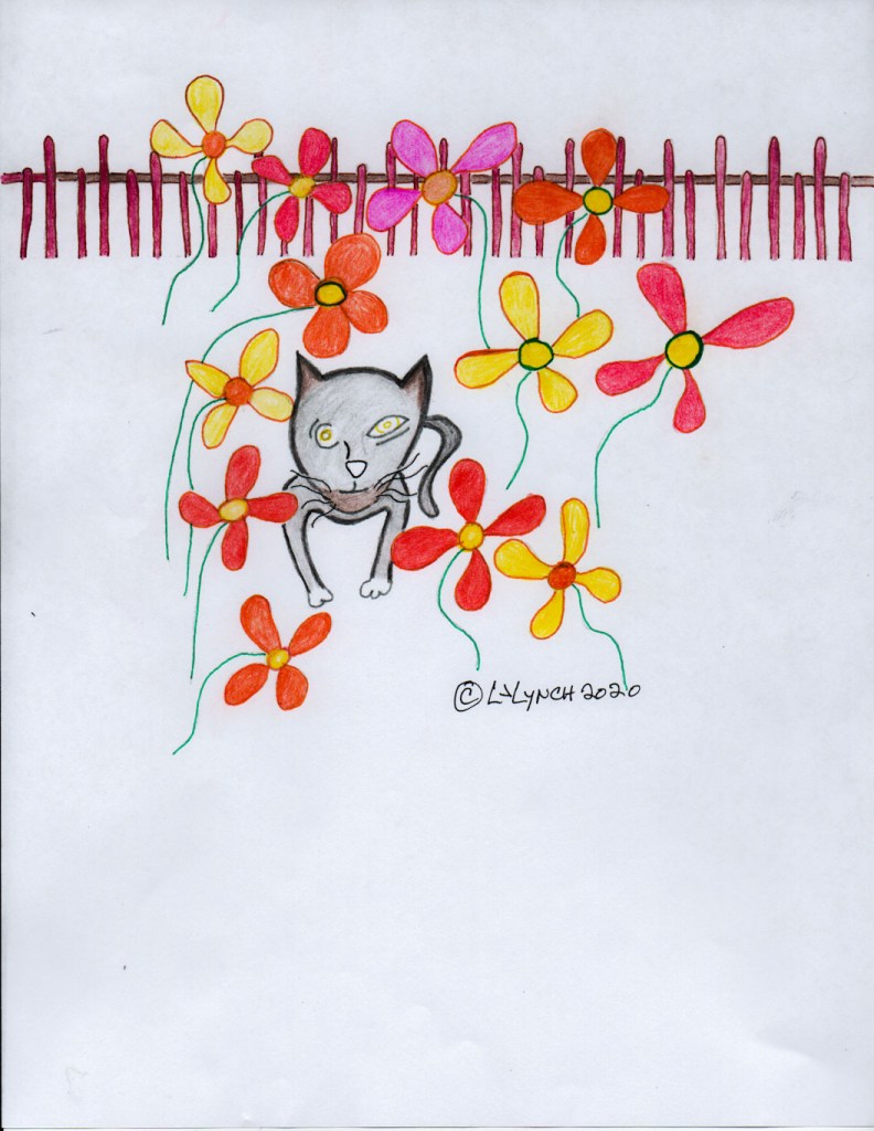 The Christmas Kitty under the tulips