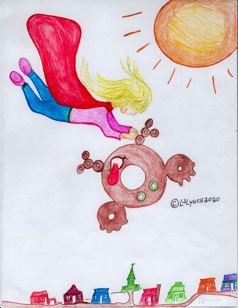 Anastasia nabs DonutMan by the sprinkles Children's SuperHero stories